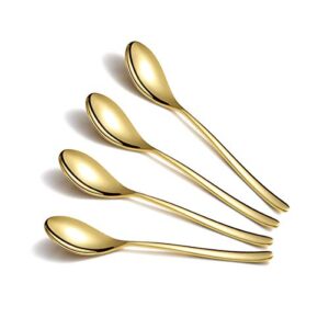 gold coffee spoons 4 pieces, homquen 5.5" modern design stainless steel demitasse espresso spoons set, mini small spoon silver dishwasher safe