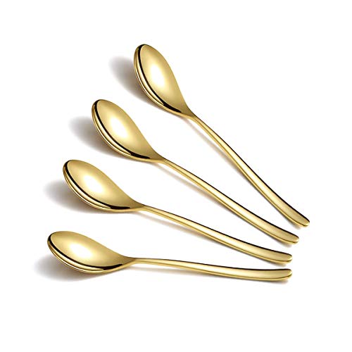 Gold Coffee Spoons 4 Pieces, Homquen 5.5" Modern Design Stainless Steel Demitasse Espresso Spoons Set, Mini Small Spoon Silver Dishwasher Safe