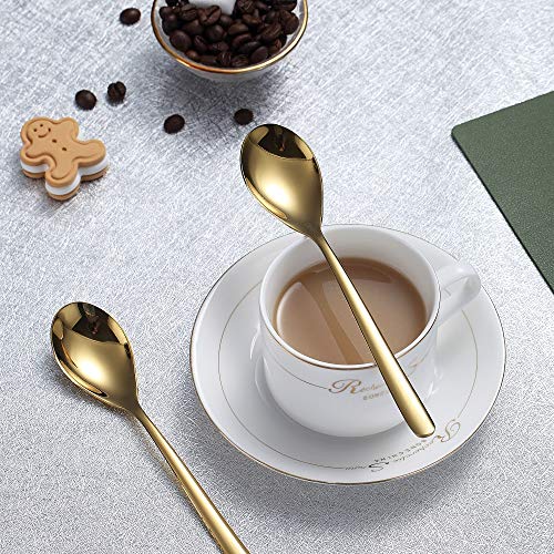 Gold Coffee Spoons 4 Pieces, Homquen 5.5" Modern Design Stainless Steel Demitasse Espresso Spoons Set, Mini Small Spoon Silver Dishwasher Safe