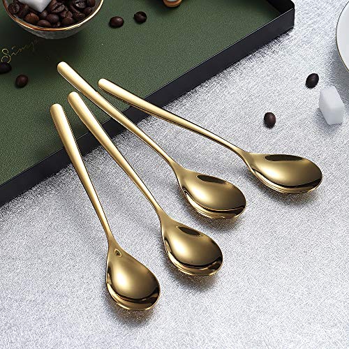 Gold Coffee Spoons 4 Pieces, Homquen 5.5" Modern Design Stainless Steel Demitasse Espresso Spoons Set, Mini Small Spoon Silver Dishwasher Safe