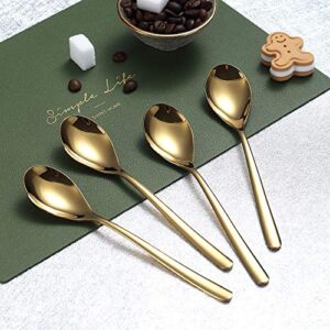 Gold Coffee Spoons 4 Pieces, Homquen 5.5" Modern Design Stainless Steel Demitasse Espresso Spoons Set, Mini Small Spoon Silver Dishwasher Safe