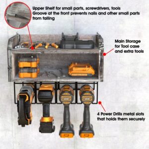 J JACKCUBE DESIGN Power Tool Organizer and Storage, Drill Holder Wall Mount Charging Station Garage Storage Cabinets - MK681A (Rustic Wood)