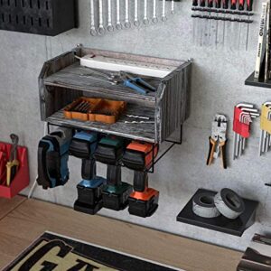 J JACKCUBE DESIGN Power Tool Organizer and Storage, Drill Holder Wall Mount Charging Station Garage Storage Cabinets - MK681A (Rustic Wood)