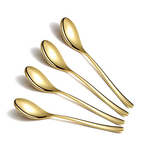 Gold Teaspoons 4 Pieces, Homquen 6.6" Modern Design Stainless Steel Tea Spoons Set, Small Spoon Silver Dishwasher Safe