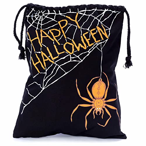 Halloween Trick or Treat Candy Bag | Washable Canvas Tote Bag | Drawstring Bag for Halloween Candy | Spider