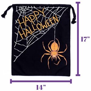 Halloween Trick or Treat Candy Bag | Washable Canvas Tote Bag | Drawstring Bag for Halloween Candy | Spider