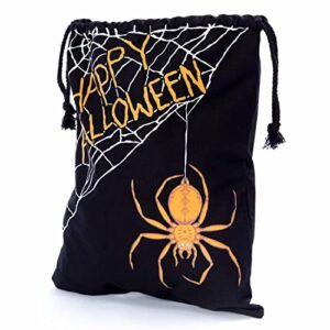 Halloween Trick or Treat Candy Bag | Washable Canvas Tote Bag | Drawstring Bag for Halloween Candy | Spider