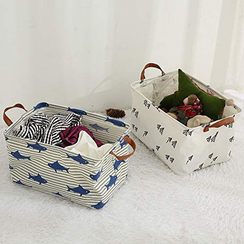 Cotton Linen Laundry Basket Household Dirty Clothes Hamper Collapsible Storage Bags with Handles, Water-Resistant Nursery Bottom, Ideal Organizer Bins for Bedroom, Closets, Kid Toys, Snacks, Cosmetic
