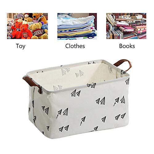 Cotton Linen Laundry Basket Household Dirty Clothes Hamper Collapsible Storage Bags with Handles, Water-Resistant Nursery Bottom, Ideal Organizer Bins for Bedroom, Closets, Kid Toys, Snacks, Cosmetic