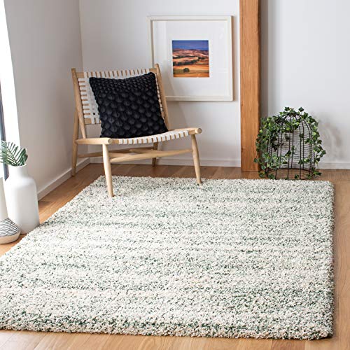 SAFAVIEH Hudson Shag Collection 5'1" x 7'6" Ivory / Green SGH295X Modern Abstract Non-Shedding Living Room Bedroom Dining Room Entryway Plush 2-inch Thick Area Rug