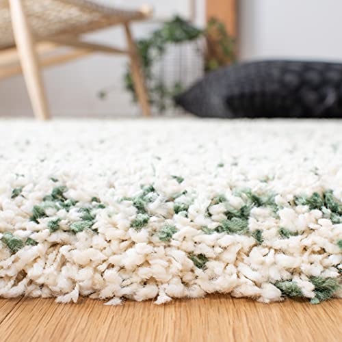 SAFAVIEH Hudson Shag Collection 5'1" x 7'6" Ivory / Green SGH295X Modern Abstract Non-Shedding Living Room Bedroom Dining Room Entryway Plush 2-inch Thick Area Rug