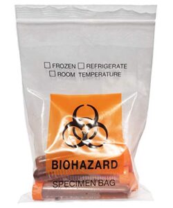 daarcin 100pcs biohazard specimen bags, 6x9.8in/15x25cm laboratory sample bag with biohazard logo printing, ziplock top with outside pocket paperwork pouch