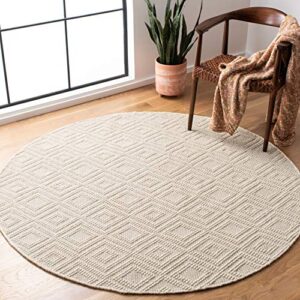 safavieh vermont collection 8' round ivory vrm212a handmade premium wool & cotton area rug