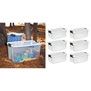 sterilite 19889804 70 quart/66 liter ultra box clear with a white lid and black latches, 4-containers & 19849806 18 quart/17 liter ultra latch box, clear with a white lid and black latches, 6-pack