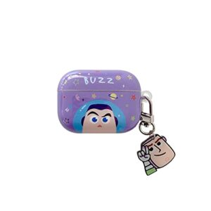 soft tpu cute airpod pro case cover for apple airpods 2019 with charm keychain clip buzz the lightyear purple color toy story pixar disney cartoon cool fun special kids girls boys daughter son