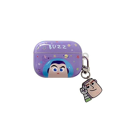 Soft TPU Cute AirPod Pro Case Cover for Apple AirPods 2019 with Charm Keychain Clip Buzz The Lightyear Purple Color Toy Story Pixar Disney Cartoon Cool Fun Special Kids Girls Boys Daughter Son