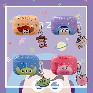 Soft TPU Cute AirPod Pro Case Cover for Apple AirPods 2019 with Charm Keychain Clip Buzz The Lightyear Purple Color Toy Story Pixar Disney Cartoon Cool Fun Special Kids Girls Boys Daughter Son