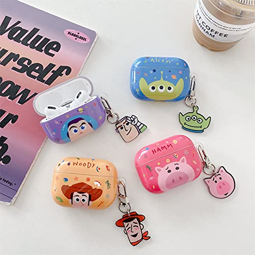 Soft TPU Cute AirPod Pro Case Cover for Apple AirPods 2019 with Charm Keychain Clip Buzz The Lightyear Purple Color Toy Story Pixar Disney Cartoon Cool Fun Special Kids Girls Boys Daughter Son