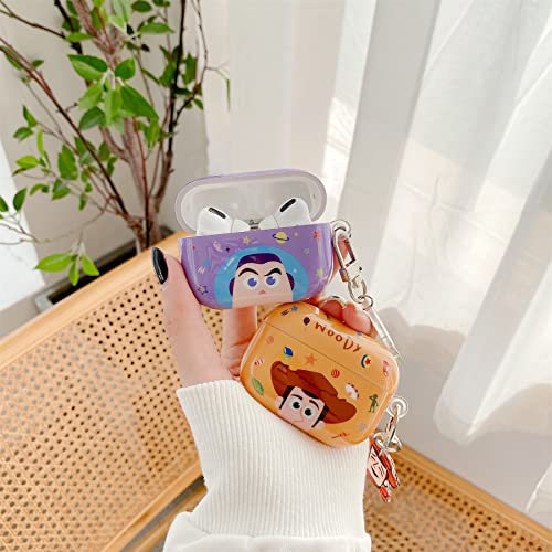 Soft TPU Cute AirPod Pro Case Cover for Apple AirPods 2019 with Charm Keychain Clip Buzz The Lightyear Purple Color Toy Story Pixar Disney Cartoon Cool Fun Special Kids Girls Boys Daughter Son