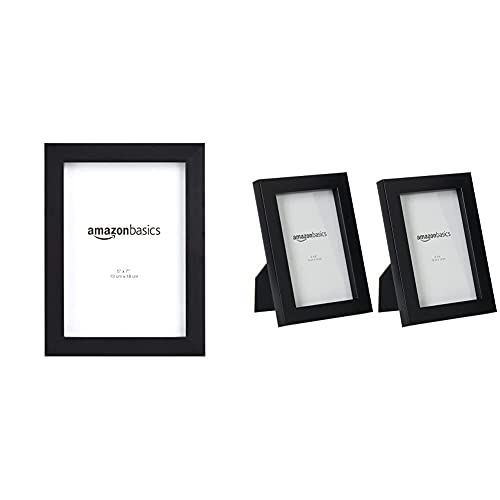 Amazon Basics Photo Picture Frame - 5" x 7", Black - Pack of 2 & Photo Picture Frame - 4" x 6", Black - Pack of 2