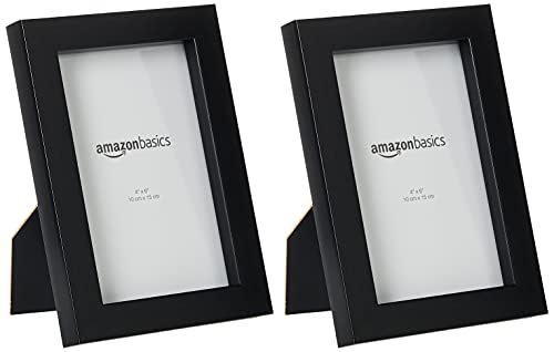 Amazon Basics Photo Picture Frame - 5" x 7", Black - Pack of 2 & Photo Picture Frame - 4" x 6", Black - Pack of 2