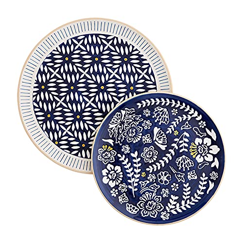 Mud Pie Indigo Round Nested Platters, small 12" dia | large 14" dia, Blue