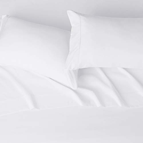 Amazon Basics Light-Weight Microfiber Duvet Cover Set W/Snap Buttons -Full/Queen, Bright White & Lightweight Super Soft Easy Care Microfiber Sheet Set with 16 inch Deep Pockets - Queen, Bright White