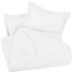 Amazon Basics Light-Weight Microfiber Duvet Cover Set W/Snap Buttons -Full/Queen, Bright White & Lightweight Super Soft Easy Care Microfiber Sheet Set with 16 inch Deep Pockets - Queen, Bright White