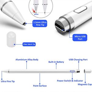 Active Stylus Pen Compatible with Apple,Stylus Pens for Touch Screens,1.5mm Fine Point Digital Pen,Rechargeable Stylus for iPad/iPad Pro/Air/Mini/iPhone/Samsung/Tablet Drawing&Writing (White)