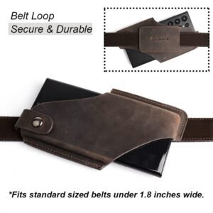 Gentlestache Leather Phone Holster, Phone Holder for Belt Loop, Cell Phone Cases, Leather Belt Pouch with Magnetic Button Darkbrown