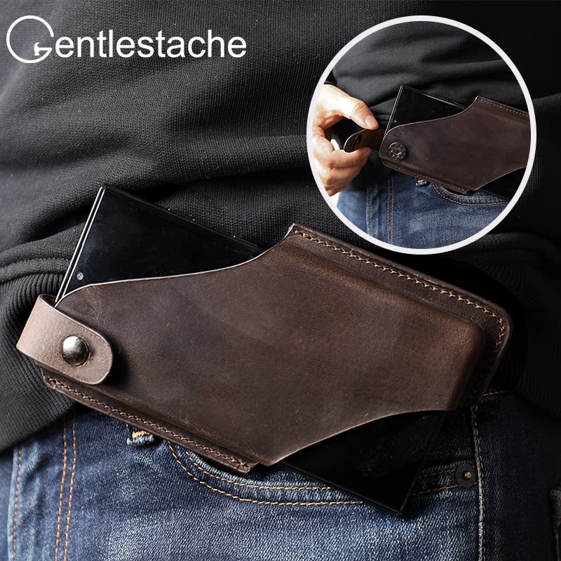 Gentlestache Leather Phone Holster, Phone Holder for Belt Loop, Cell Phone Cases, Leather Belt Pouch with Magnetic Button Darkbrown