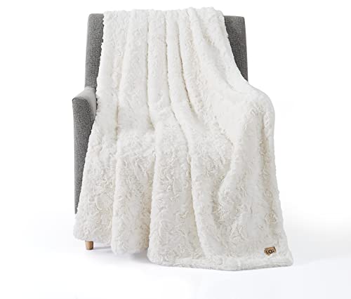 UGG 10483 Adalee Soft Faux Fur Reversible Accent Throw Blanket Luxury Cozy Fluffy Fuzzy Hotel Style Luxurious Home Decor Soft Luxurious Blankets for Couch, 70 x 50-Inch, Natural