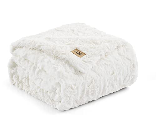 UGG 10483 Adalee Soft Faux Fur Reversible Accent Throw Blanket Luxury Cozy Fluffy Fuzzy Hotel Style Luxurious Home Decor Soft Luxurious Blankets for Couch, 70 x 50-Inch, Natural