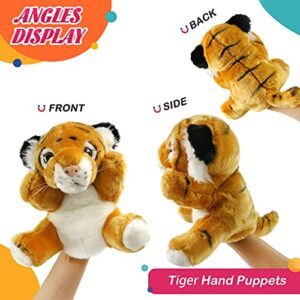 SpecialYou Tiger Hand Puppet Zoo Animal Puppets Jungle Friends Plush Toy for Imaginative Play, Storytelling, Teaching, Preschool & Role-Play, 8’’