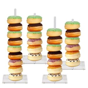 foccts 4 packs clear acrylic donut stands, donut bar stand for wedding birthday party, clear bagels doughnut holder, non-slip doughnut stand tower with three sizes 9'' 12'' 15''