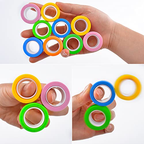 6PCS Magnetic Rings Fidget Toys, Roller Rings, Adult Finger Fidget Toys, ADHD Anxiety Relief Decompression Magical Ring Fidget Toy,Funny Gifts Kids Magnetic Spinner Ring for Boys Girls(Random Color)