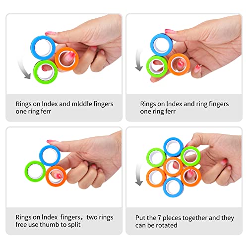 6PCS Magnetic Rings Fidget Toys, Roller Rings, Adult Finger Fidget Toys, ADHD Anxiety Relief Decompression Magical Ring Fidget Toy,Funny Gifts Kids Magnetic Spinner Ring for Boys Girls(Random Color)