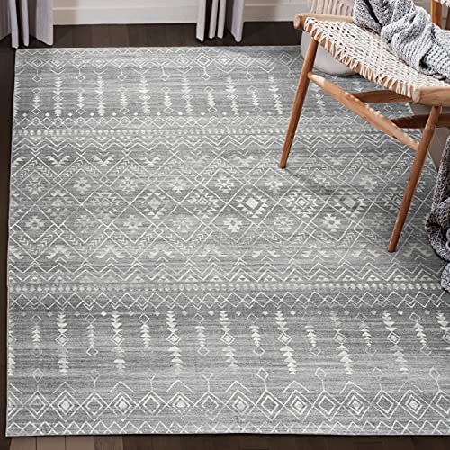 ReaLife Machine Washable Rug - Stain Resistant, Non-Shed - Eco-Friendly, Non-Slip, Family & Pet Friendly - Made from Premium Recycled Fibers - Moroccan - Gray, 5' x 7'