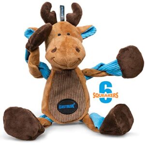 eastblue reindeer dog squeaky toys: cute plush stuffed puppy chew toy with 6 squeakers for small | medium breed