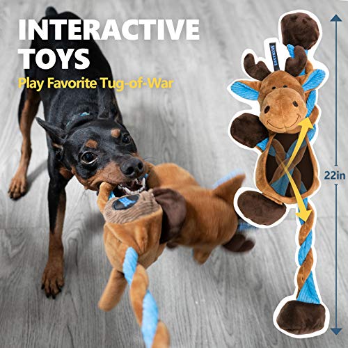 EASTBLUE Reindeer Dog Squeaky Toys: Cute Plush Stuffed Puppy Chew Toy with 6 Squeakers for Small | Medium Breed