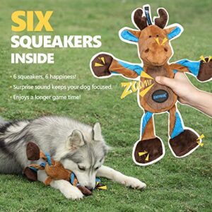 EASTBLUE Reindeer Dog Squeaky Toys: Cute Plush Stuffed Puppy Chew Toy with 6 Squeakers for Small | Medium Breed