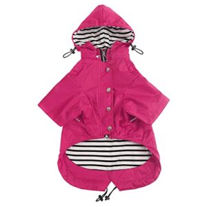 morezi dog zip up dog raincoat with reflective buttons, rain/water resistant, adjustable drawstring, removable hood, stylish premium dog raincoats - size xs to xxl available - pink - xl