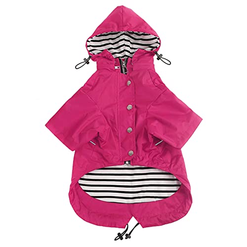 Morezi Dog Zip Up Dog Raincoat with Reflective Buttons, Rain/Water Resistant, Adjustable Drawstring, Removable Hood, Stylish Premium Dog Raincoats - Size XS to XXL Available - Pink - XL