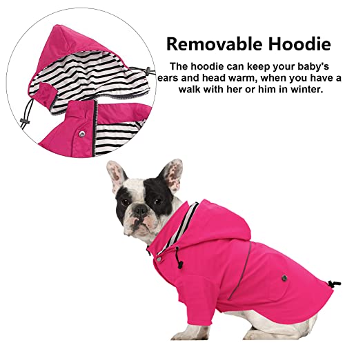 Morezi Dog Zip Up Dog Raincoat with Reflective Buttons, Rain/Water Resistant, Adjustable Drawstring, Removable Hood, Stylish Premium Dog Raincoats - Size XS to XXL Available - Pink - XL