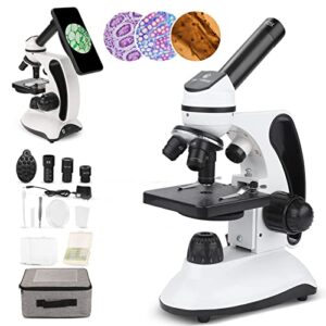 bnise microscope kit for kids and students, 40x-2000x magnification, prepared slides kit, dual led illumination, all glass optics, and cordless capability for children beginner