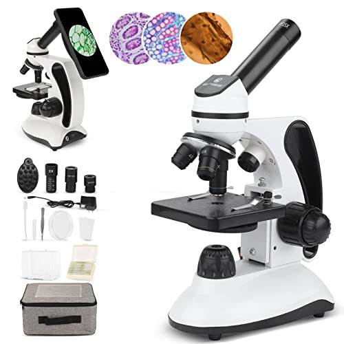 BNISE Microscope kit for Kids and Students, 40X-2000X Magnification, Prepared Slides Kit, Dual LED Illumination, All Glass Optics, and Cordless Capability for Children Beginner