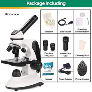 BNISE Microscope kit for Kids and Students, 40X-2000X Magnification, Prepared Slides Kit, Dual LED Illumination, All Glass Optics, and Cordless Capability for Children Beginner