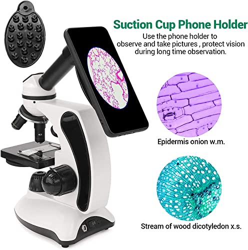 BNISE Microscope kit for Kids and Students, 40X-2000X Magnification, Prepared Slides Kit, Dual LED Illumination, All Glass Optics, and Cordless Capability for Children Beginner