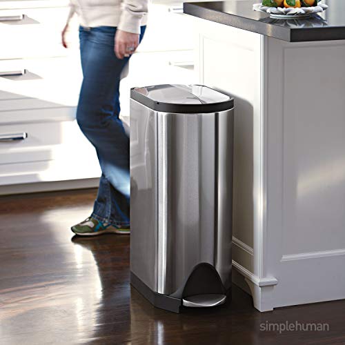 simplehuman 40 Liter / 10.6 Gallon Stainless Steel Dual Compartment Butterfly Lid Kitchen Step Trash Can Recycler & Code D Custom Fit Drawstring Recycling Trash Bags, 20 Liter / 5.2 Gallon, 60 Count