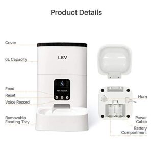 LKV Automatic Pet Feeder, Automatic Food Dispenser for Cats, Dogs and Small Animals, 6L, White (LKV-PFD-101)